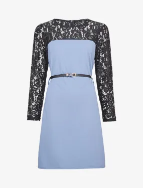 Robe à manches et épaules en dentelle - Bleu charrette