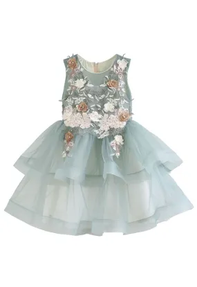 Robe étagée sans manches à fleurs brodées pour enfants